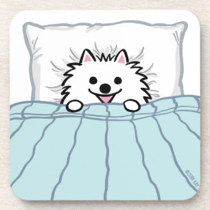Porta-copo Cachorro Pomerano Branco-Cachado na Cama 