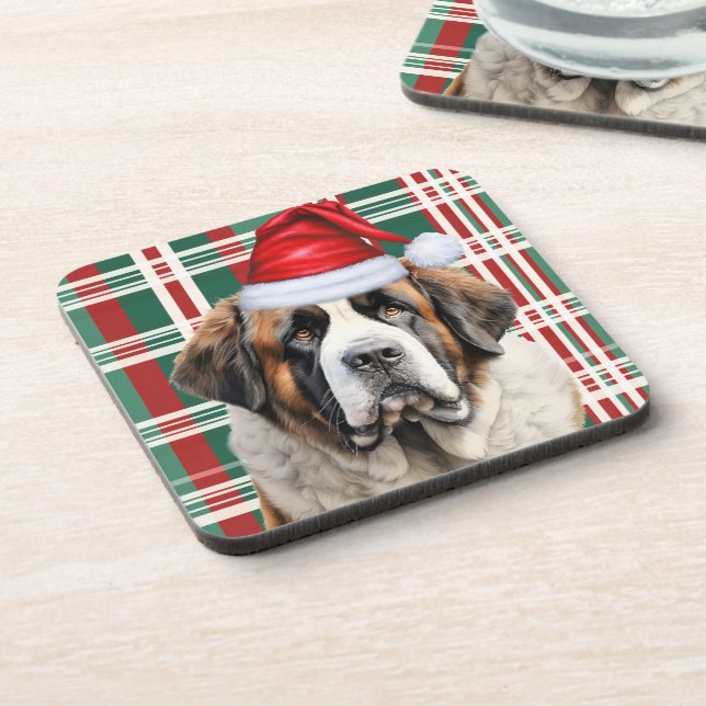 Porta-copo Cachorro São Bernardo Temático de Natal Xadrez de  (Left Side)