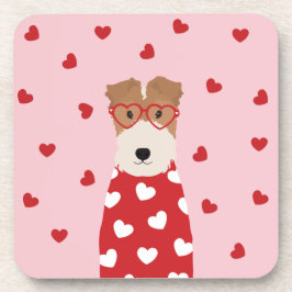 Porta-copo Cachorro Wire Fox Terrier Óculos de Coração Rosa V