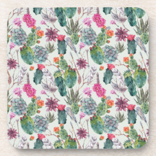 Porta-copo Cactus Exotic Boho Watercolor e Padrão Suculento