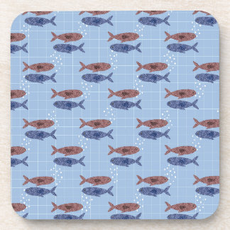 Porta-copo Caderno com Padrão de Grade Azul de Cardume de Pei