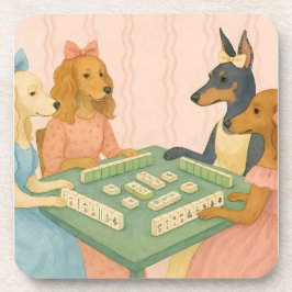 Porta-copo Cães Antigos Fofos Jogando Mahjong
