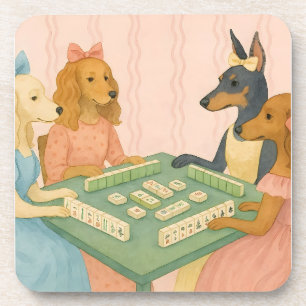 Porta-copo Cães Antigos Fofos Jogando Mahjong