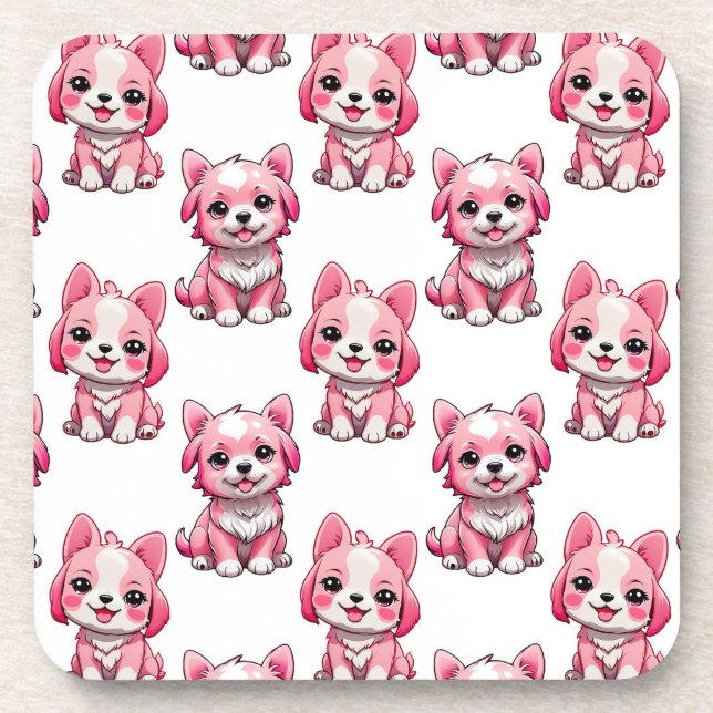 Porta-copo Cães Rosa Fofos - Branco  (Frente)