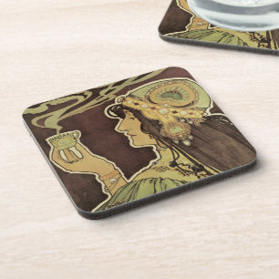 Porta-copo Café Rajah Art Nouveau Vintage, Mulher com Café