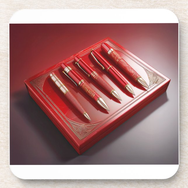 Porta-copo Caixa De Presente E Cinco Canetas De Ponto De Cone (Frente)