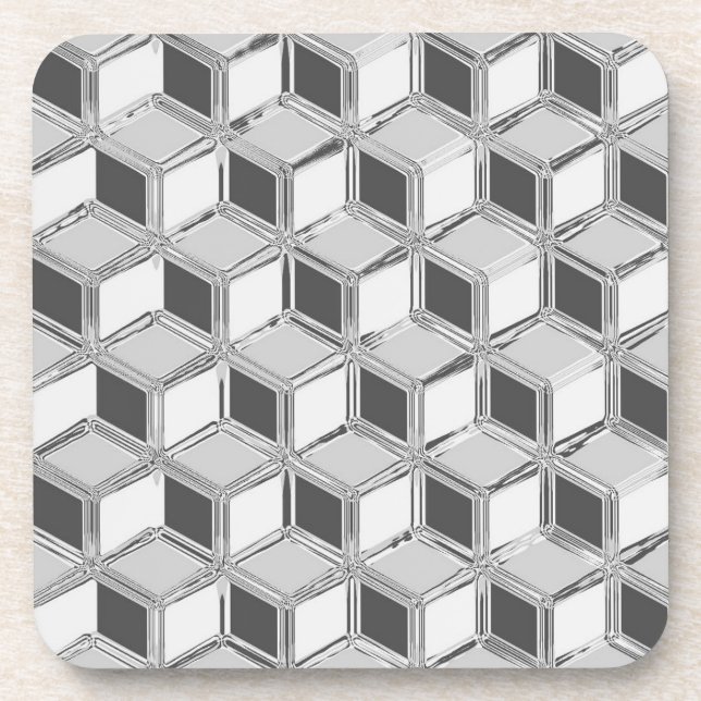 Porta-copo Caixas 3d cromo - cinzas prateadas (Frente)