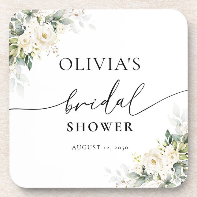 Porta-copo Caldeira Floral de Rosas Brancas (Frente)