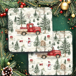 Porta-copo Caminhão Vermelho com presentes e boneco de neve