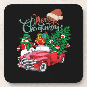 Porta-copo Caminhonete Vermelha Recolhe Árvore de Natal Feliz