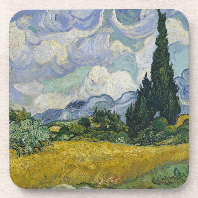 Porta-copo Campo de Trigo com Ciprestes, Pintura a Óleo, Van  (Frente)