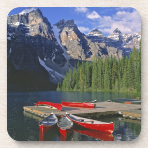 Porta-copo Canadá, Alberta, Lago Moraine. Canoas vermelhas ag