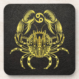 Porta-copo Cancer Dourado no couro