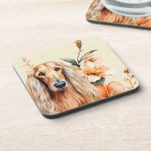 Porta-copo Cão Afghan Hound e Lírios de Pêssego