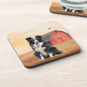 Porta-copo Cão Border Collie e Rancho do Celeiro Vermelho