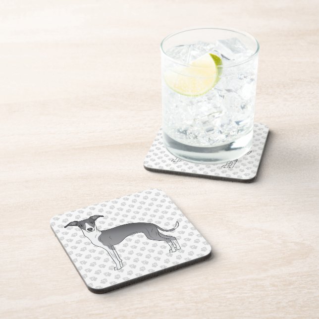 Porta-copo Cão De Greyhound Italiano Azul E Branco Com Patas (Lado Direito)