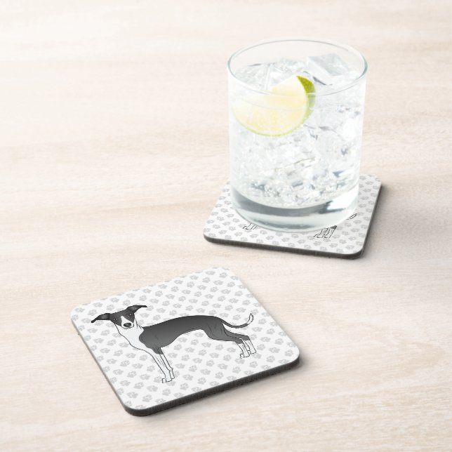 Porta-copo Cão De Greyhound Italiano Negro E Branco Com Patas (Lado Direito)