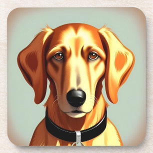 Porta-copo Cão Dourado Com Coleira Mostrando Placa de Identid