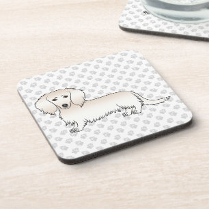 Porta-copo Cão e patas de cartoon de pelo longo creme
