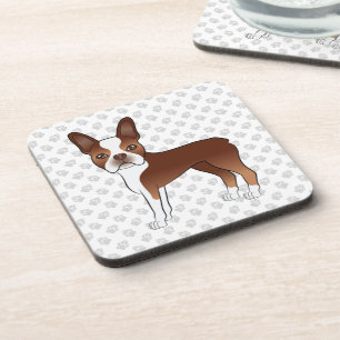 Porta-copo Cão e patas de Cartoon Red e White Boston Terrier