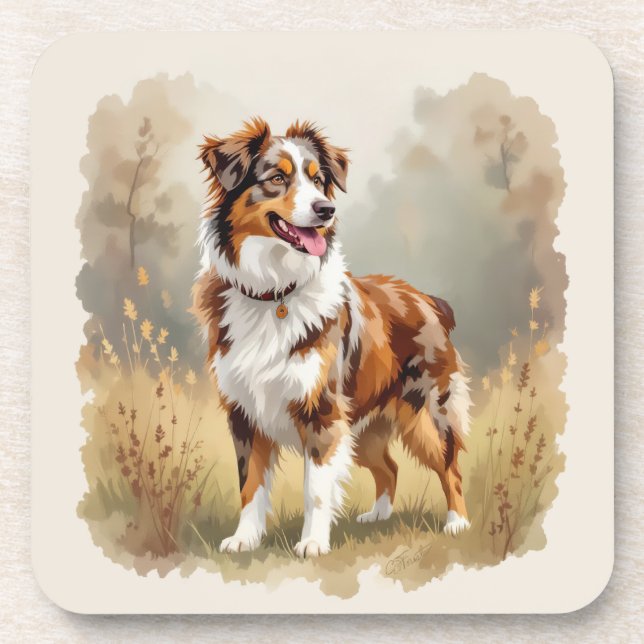 Porta-copo Cão Pastor Australiano Vermelho Merle Aussie (Frente)