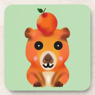 Porta-copo Capivara Fofa e Felpuda com Laranja   Ar Kawaii de