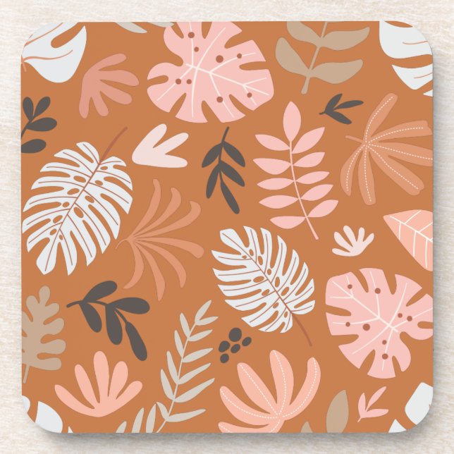 Porta-copo Caramel & Clay Pink Hawaii Folhas Tropicais (Frente)