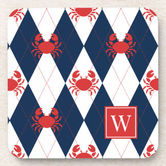 Porta-copo Caranguejo Preppy Argyle Vermelho e Azul Marinho M