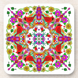 Porta-copo Cardeais e Flores Coloridos bonito