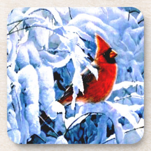 Porta-copo Cardeal Vermelho Na Neve De Inverno