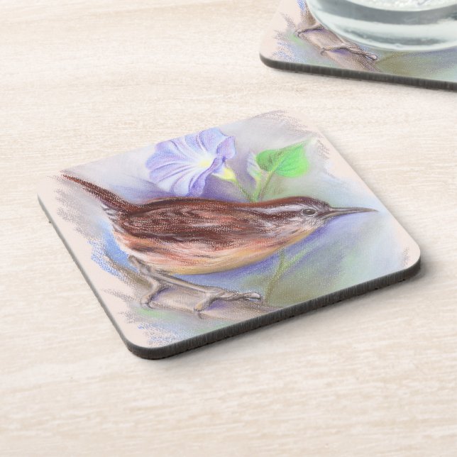 Porta-copo Carolina Wren com Flores da Glória da Manhã (Left Side)