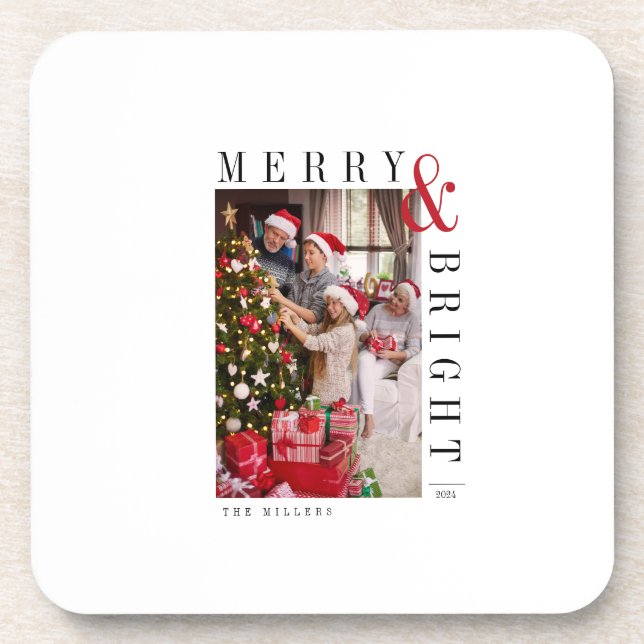 Porta-copo Cartão de Natal da Família Moderno Script Férias (Frente)