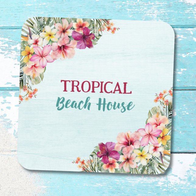 Porta-copo Casa Tropical na Praia Flores Rosa Floral Botânico (In situ)