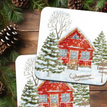 Casa Vermelha da Paisagem de inverno