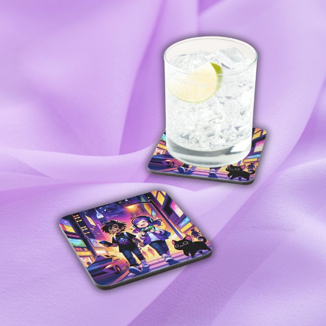 Porta-copo Casal de jogos animados com seu gato | (Criador carregado)