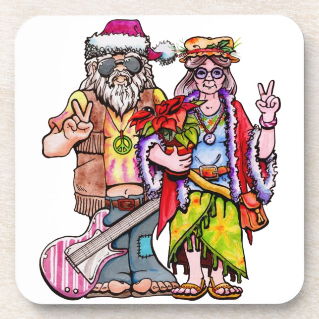 Porta-copo Casal Hippie Papai Noel (Frente)