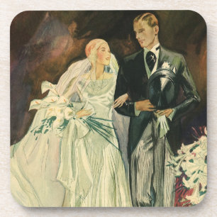 Porta-copo Casamento Art Deco Vintage Noiva e Noivo Recém-Cas