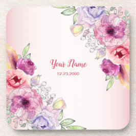 Porta-copo Casamento com Aquarela Dourada Floral Pêssego Colo