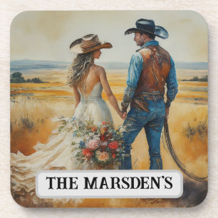 Porta-copo Casamento Country Western Aquarela
