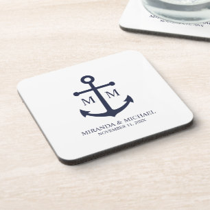 Porta-copo Casamento de Âncora Azul Marinho Náutico