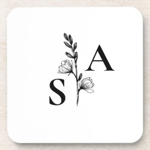 Porta-copo Casamento de Flor Silvestre com Monograma BW Minim