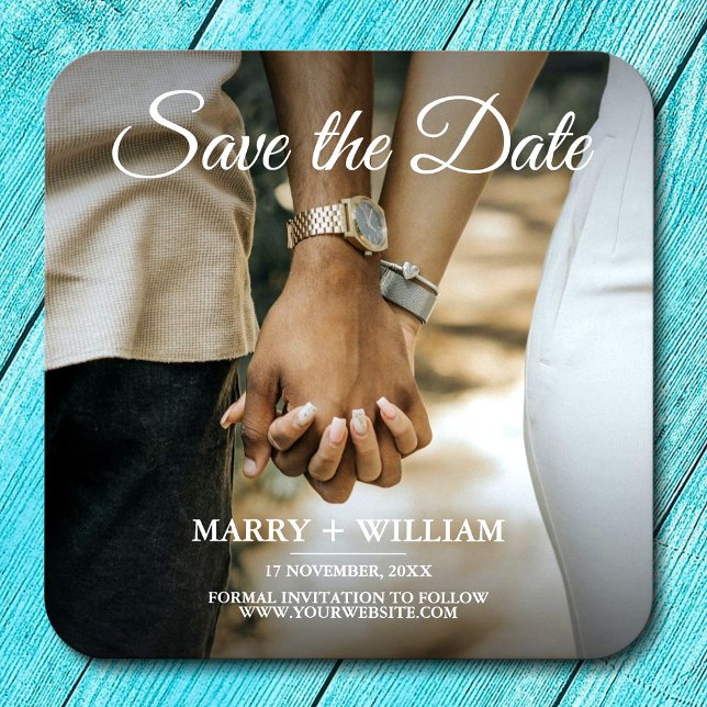 Porta-copo Casamento de Foto Moderno Save The Date Clássico E (Modern Photo Wedding Save The Date Elegant Classic Beverage Coaster, Wedding Coasters)