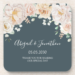 Porta-copo Casamento Floral Branco Vintage Azul Marinho