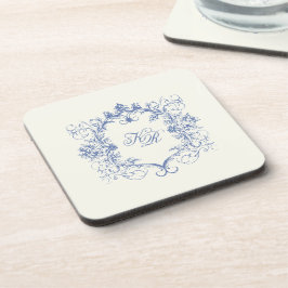 Porta-copo Casamento Floral Duplo Monograma de Vintage France