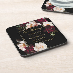 Porta-copo Casamento Floral Preto Burgundy Blush Sombrio
