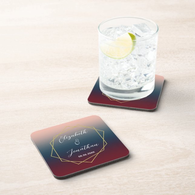 Porta-copo Casamento Geométrico do Ombre Blush Marinho Burgun (Lado Direito)