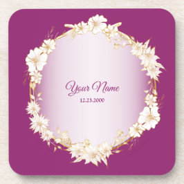 Porta-copo Casamento Geométrico Rústico Floral Branco Dourado