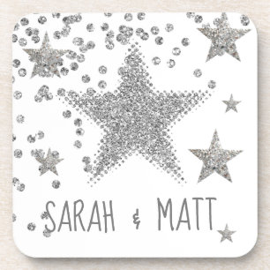 Porta-copo Casamento Personalizado das Estrelas Silver Sparkl