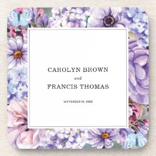 Porta-copo Casamento Personalizado por Aquarela Roxo Floral