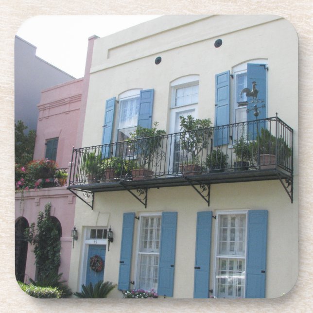 Porta-copo Casas de Linha Arco-Íris, Charleston SC Cork Porta (Frente)